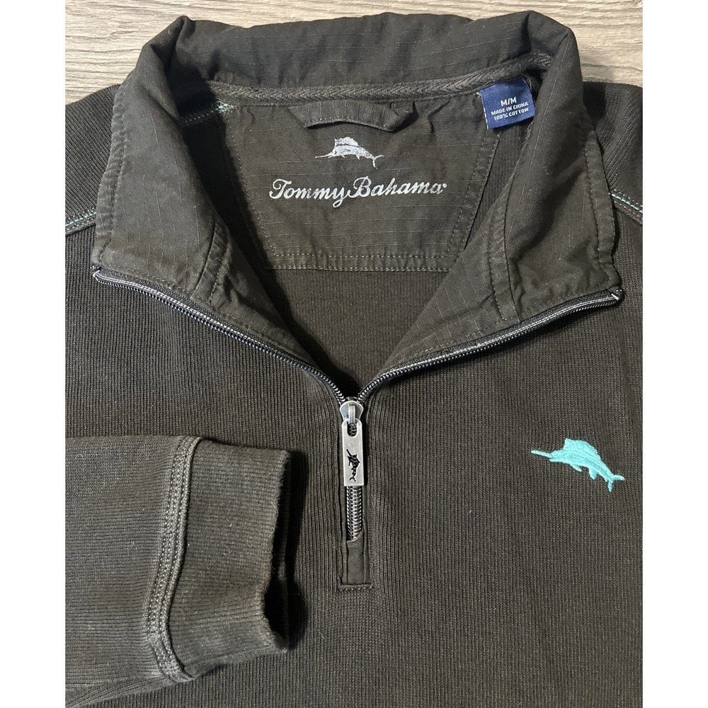 Tommy Bahama 1/4 Zip Black Pullover Sweater Men's Size Medium